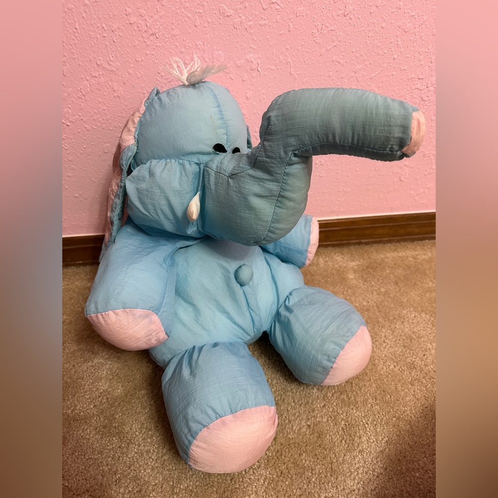 1980s Wallace Little Friends Collection Blue Elephant Nylon Plush Toy Puffalump